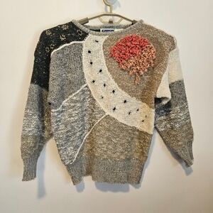 Vintage Mariea Kim Knit Sweater Womens Medium Celestial Moon Star Whimsigoth 3D